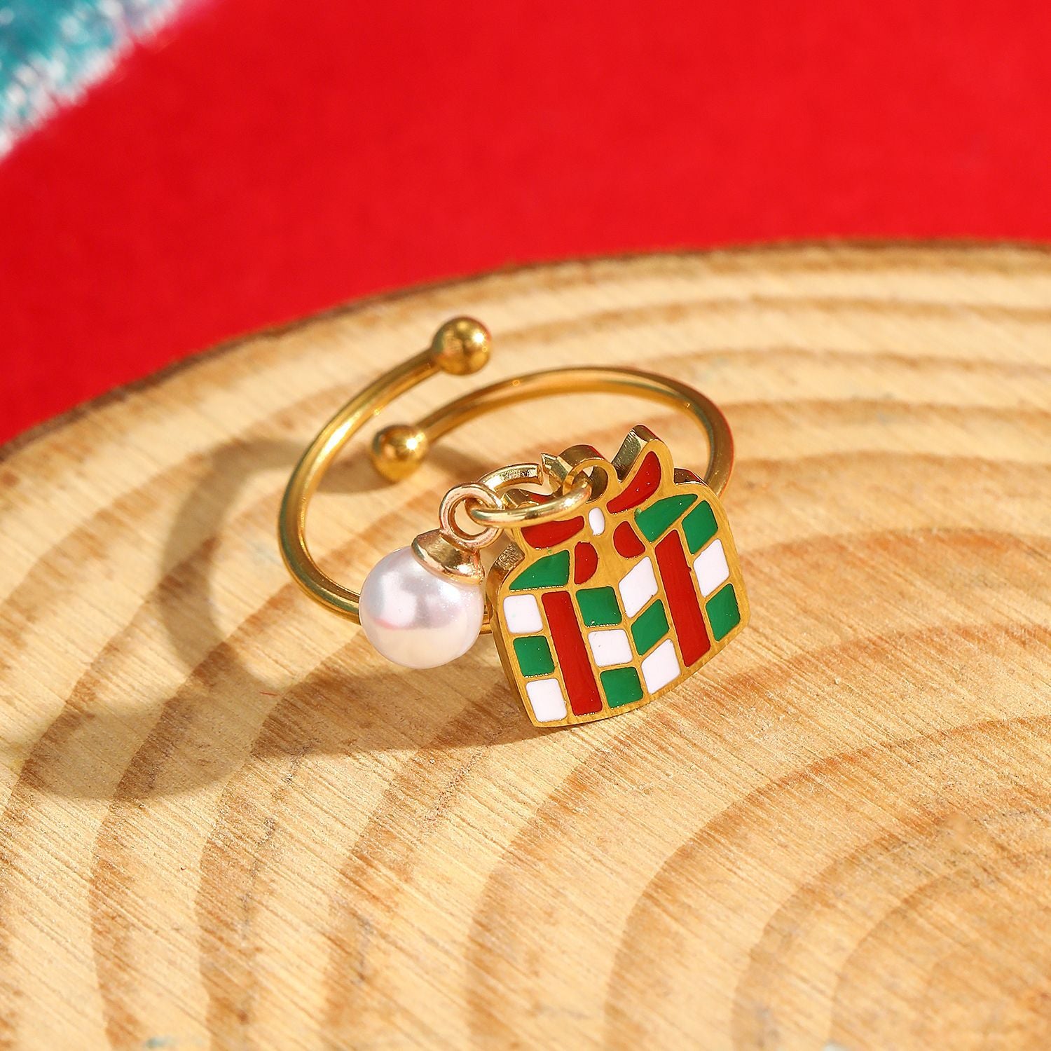 Wholesale Christmas Series Stainless Steel Open Ring Cartoon Snowman Holiday Ring